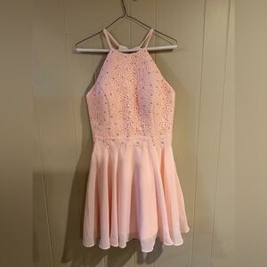 Pink Lace Halter Skater Dress